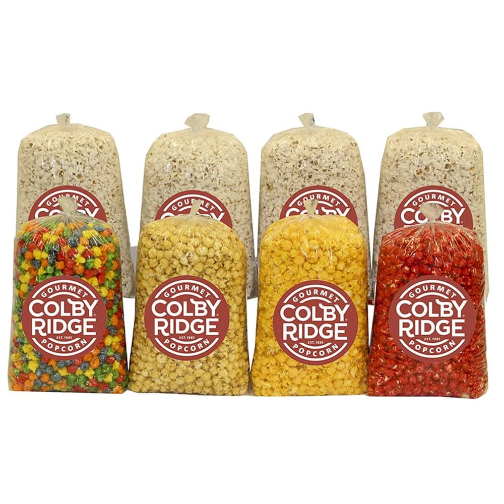 Colby Ridge Popped Popcorn Sampler Gift Assortment White, Caramel, Cheese, Rainbow, Cinnamon Flavors, Gourmet, Gluten-Free, 16 Gallon (256 Cups)
