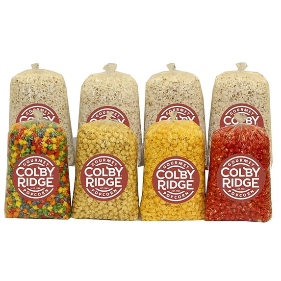 Colby Ridge Popped Popcorn Sampler Gift Assortment White, Caramel, Cheese, Rainbow, Cinnamon Flavors, Gourmet, Gluten-Free, 16 Gallon (256 Cups)