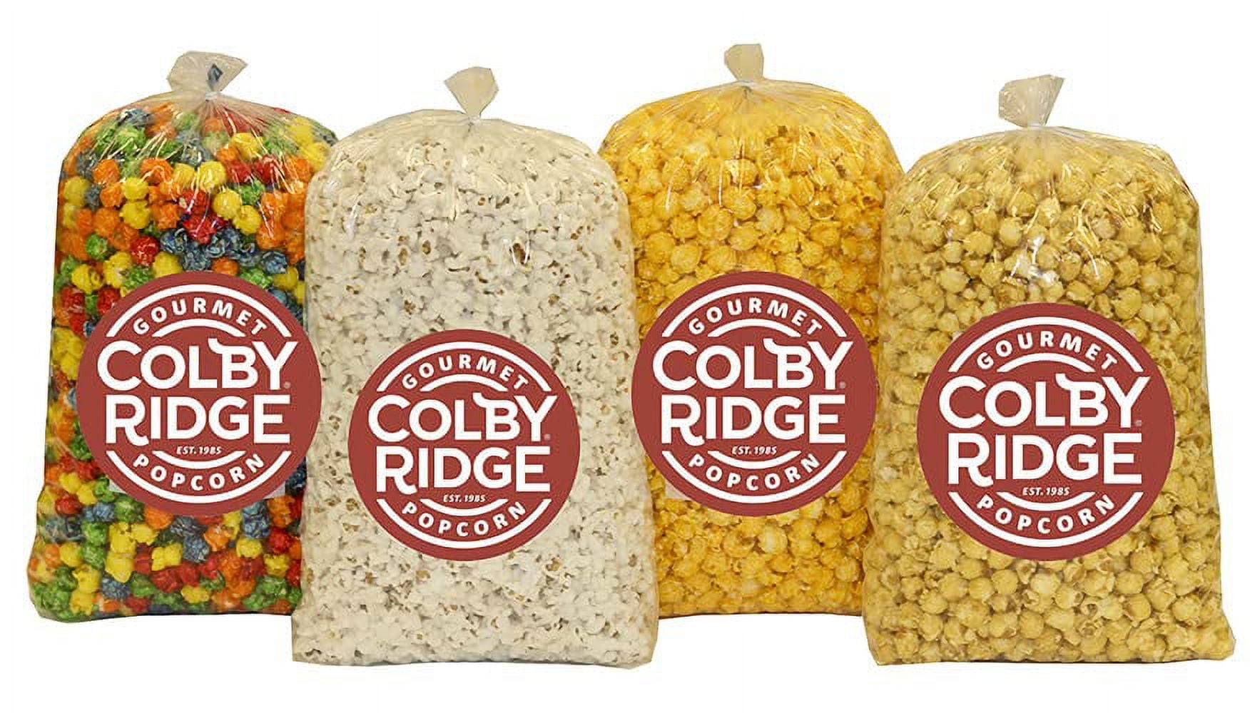 Colby Ridge 8 Gal. (128 Cups) Popped Popcorn Sampler White, Caramel, Cheese, and Rainbow Gift Assortment