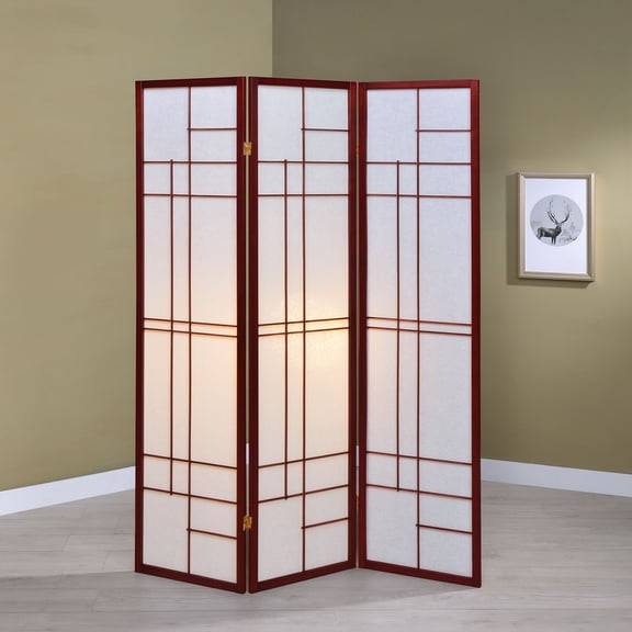 Colby White and Brown Red 3-Panel Folding Floor Screen