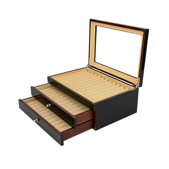 Colcolo 3 Layers Wooden Pen Display Box Clear Lid Office Collection Pen Storage Case black
