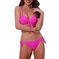 thumbnail image 1 of Women's Knot Twist Halter Bikini Sets 2 Piece Double Straps Tie Back Triangle Bottoms Swimwear Bathing Suits X-Large Roes Red, 1 of 5