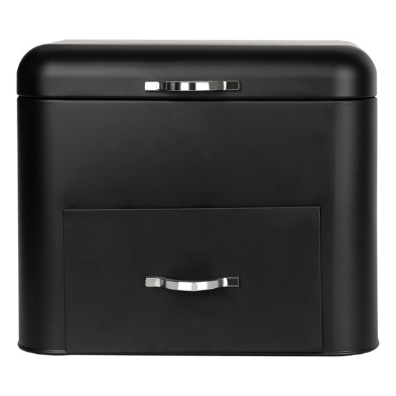 Colcolo Bread Box Durable Practical Metal Food Storage Container with Lid and Drawer Black