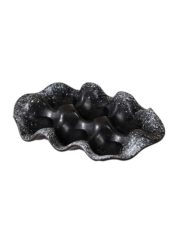 Ceramic Egg Tray 6 Cups Sturdy Spice Porcelain Serving Side Dish Sauce Dish Eggs Black White