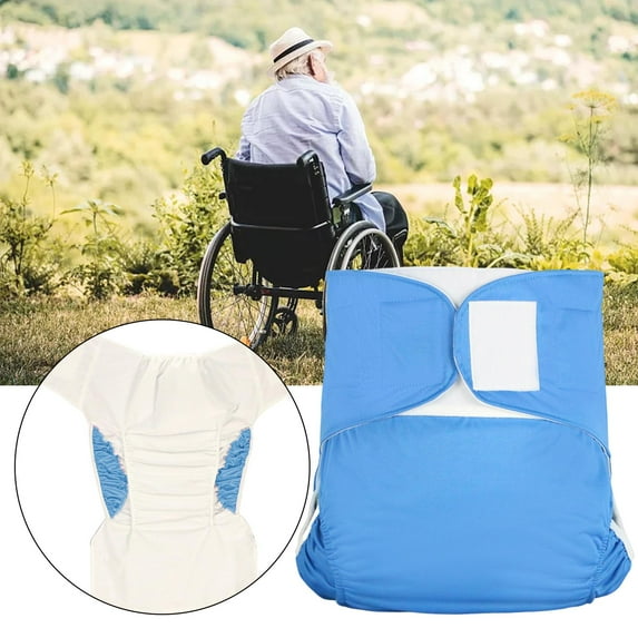 Colcolo Waterproof Adult Cloth Diaper, Incontinence Underpants for Men and Women,Reusable Diaper for Elderly Incontinence Disabled,Back Waist 31.50-38.19inch,Blue