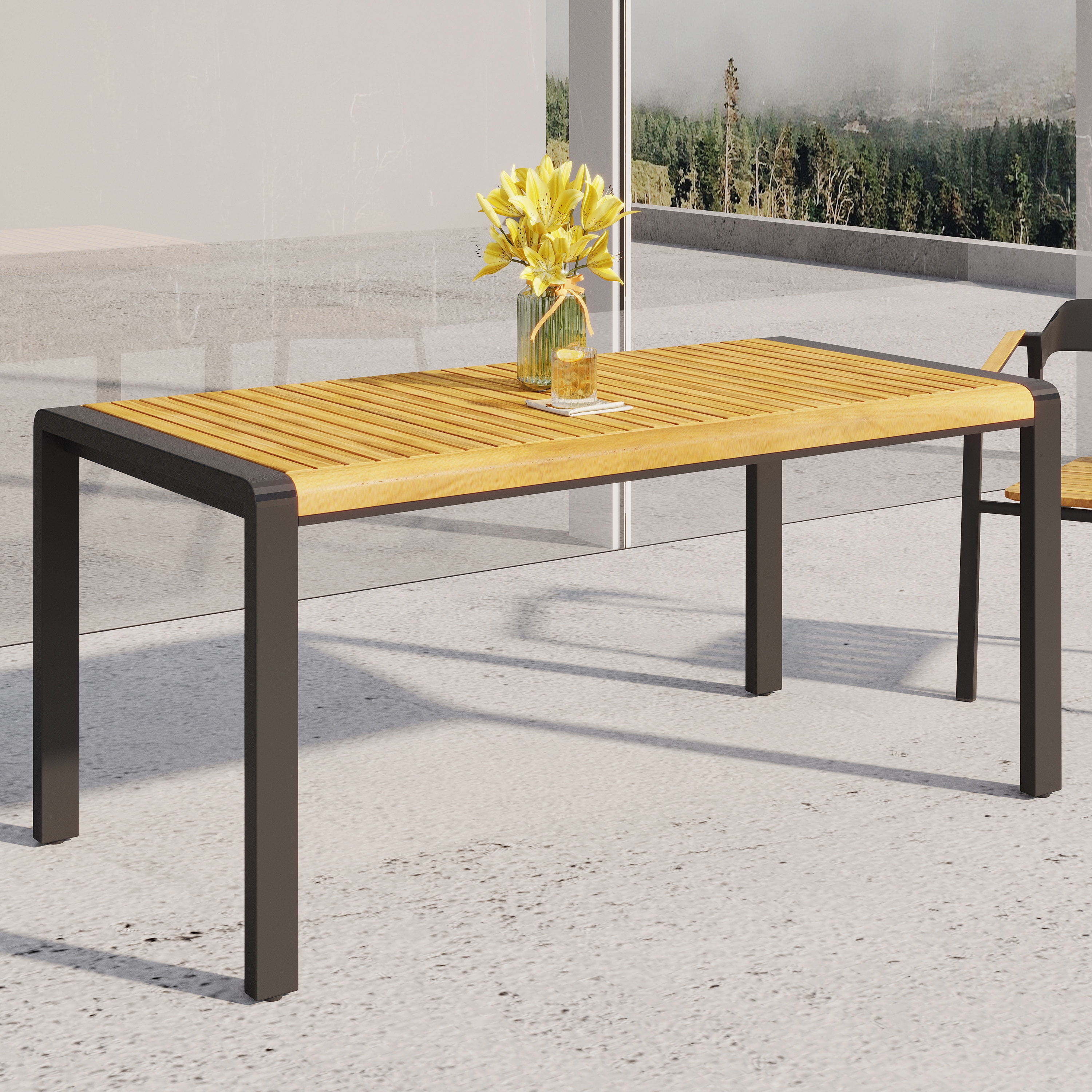Colcord Acacia Wood Outdoor Dining Table, Teak and Black