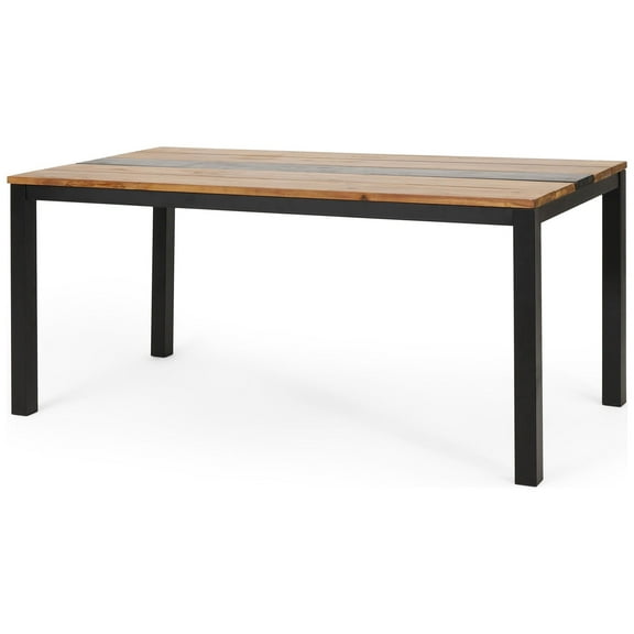 Colcord Outdoor Modern Industrial Acacia Wood Dining Table, Teak and Black