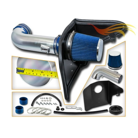Cold Air Intake System with Heat Shield Kit + Filter Combo BLUE Compatible For 10-15 Chevy Camaro V8 6.2L