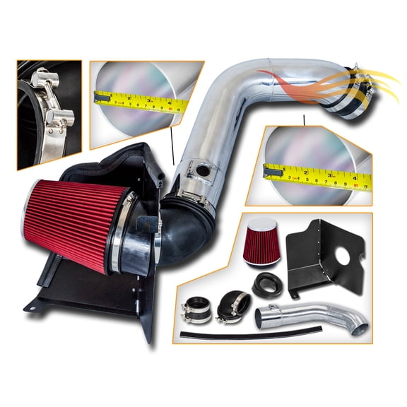 Cold Air Intake System with Heat Shield Kit + Filter Combo RED Compatible For 04-05 GMC Sierra/Chevy Silverado 2500HD/3500 V8 6.6L Duramax
