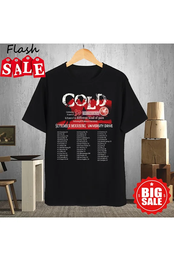 Cold Band Celebrating 25 Years Tour Dates 2025 T Shirt Black All Size KK155