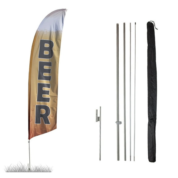 Cold Beer Feather Flag Kit - 13.5ft Knitted Polyester Swooper Flag with Pole Set and Ground Spike - Printed in The USA