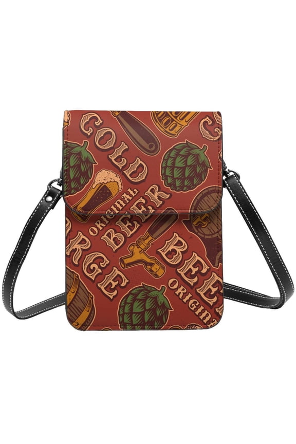 Cold Beer Vintage Cell Phone Purse Small Crossbody Bag with Strap Credit Card Slots Leather Shoulder Wallet for Women