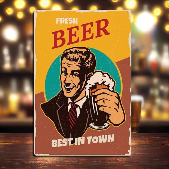 Cold Beer Vintage Style Metal Sign 12x8 Inch  Retro Beer Mug Bar Decor Aluminum Tin Sign  Man Cave Pub Garage Party Wall Decor  Made in USA