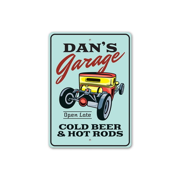 Cold Beer and Hot Rods Garage Sign, Mechanic Aluminum Metal Decor Sign - 4x18 inches