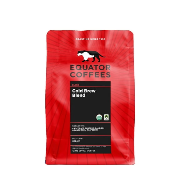 Cold Brew Blend Fair Trade Organic - Roasted by Equator Coffees - Whole Bean Coffee - 12 Ounce Bag