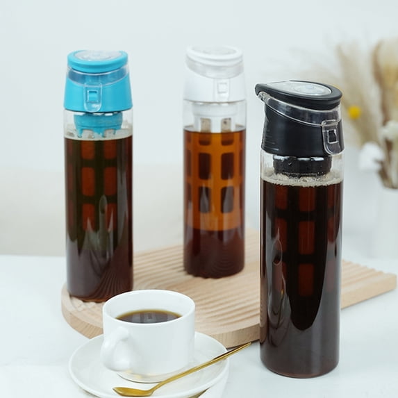 Cold Brew Coffee Bottle 25oz | Portable Iced Coffee Maker with Built-In Strainer | Insulated Plastic Cup for Tea, Fruit Infusion, Cold Extraction | Leakproof, Stylish, Blue/White, Easy Carry