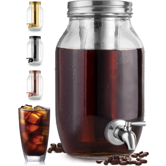 Cold Brew Coffee Maker 1.5L with Thick Glass and Stainless Steel Filter Durable Spigot for Home Office
