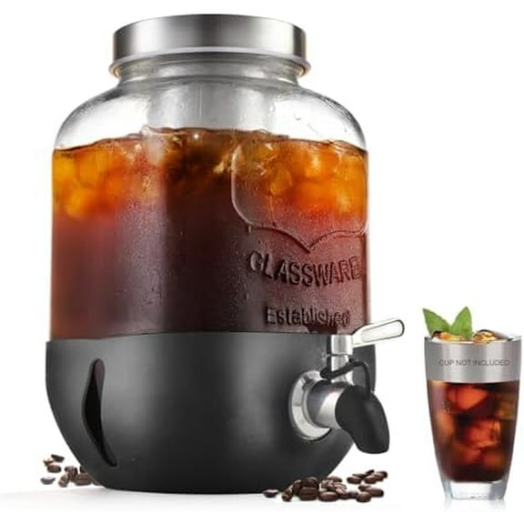 Cold Brew Coffee Maker, 1 Gallon Iced Coffee Maker With Stainless Steel Filter, Heavy Duty Glass Cold Brew Pitcher With Stainless Steel Spigot, Mason Jar Cold Brew Coffee Maker Fast Iced Tea Maker