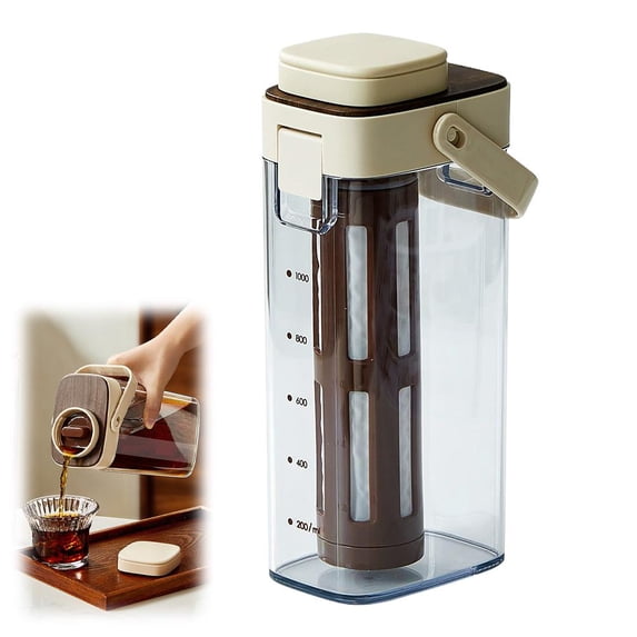 Cold Brew Coffee Maker, 1000ML Portable Iced Tea and Coffee Brewer with Removable Mesh Filter, Leak Proof BPA Free Pitcher, Easy Clean, Space Saving for Home Camping