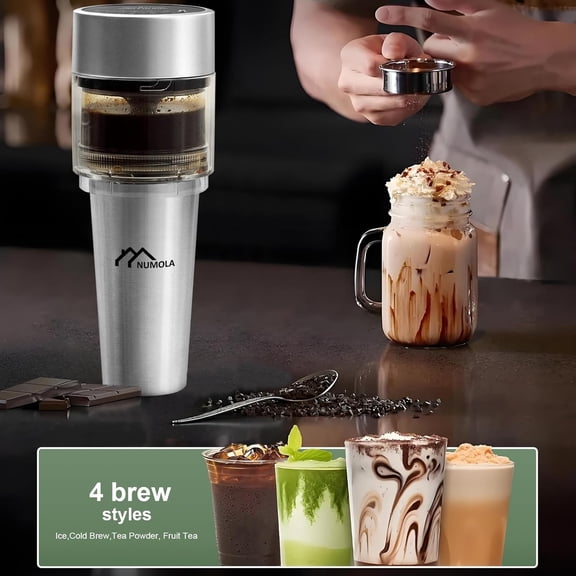 Cold Brew Coffee Maker, 3 Brew Sizes with 16oz Stainless Steel Cup, Vacuum Self-Cleaning Coffee Machine with Removable Coffee Filter for Home Travelling Camping