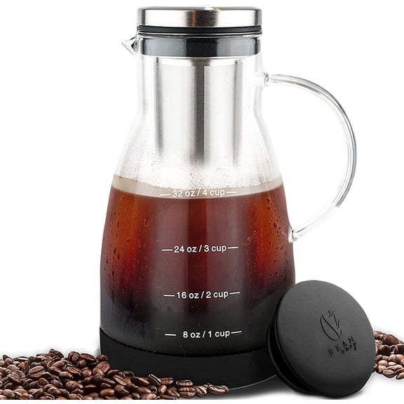 Cold Brew Coffee Maker - 32 oz Glass Coffee Cold Brew Maker and Pitcher w/Silicone Cap & Base