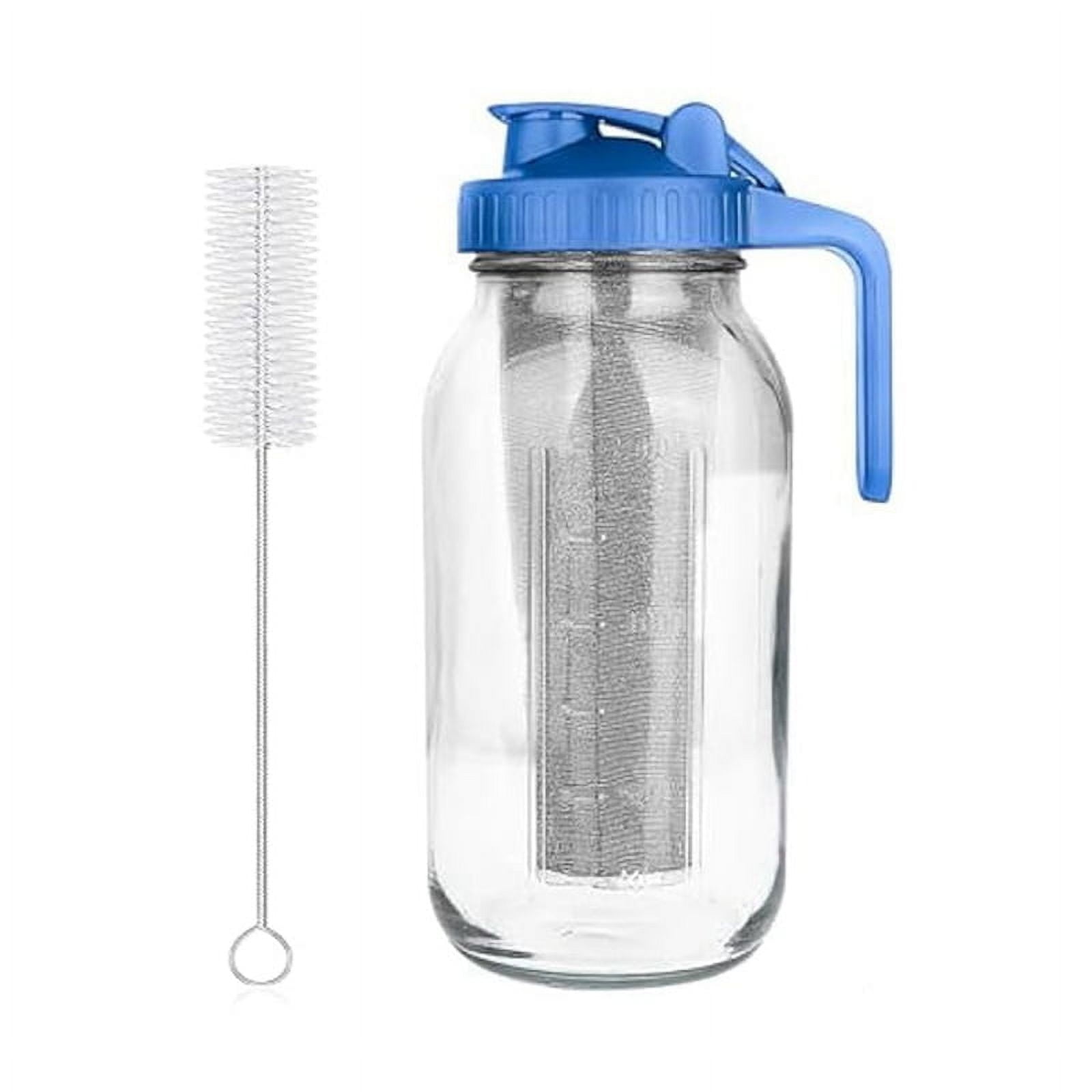 Cold Brew Coffee Maker,64oz Wide Mouth Jar Pitcher with Filter,Pour Spout Handle Lid,Leak-Proof Pitcher Glass Blue