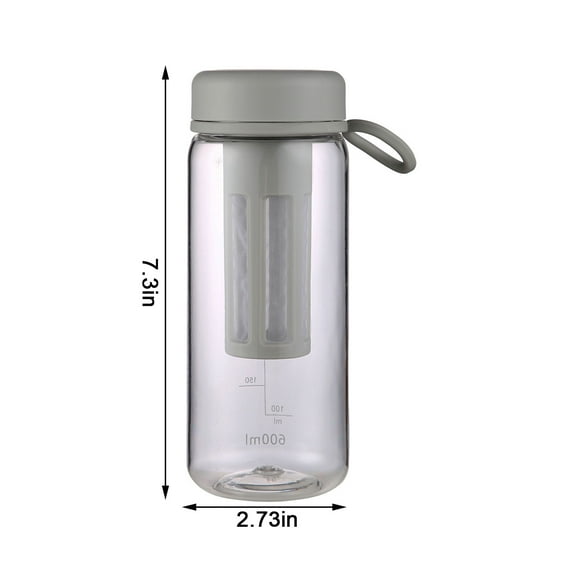 Cold Brew Coffee Maker Fruit Infuser Water Bottle Portable Tea Brewer with Double Layer Filter Leak Proof Design for Gym Hiking Travel 600ml BPA-Free Plastic Container with Carry Handle