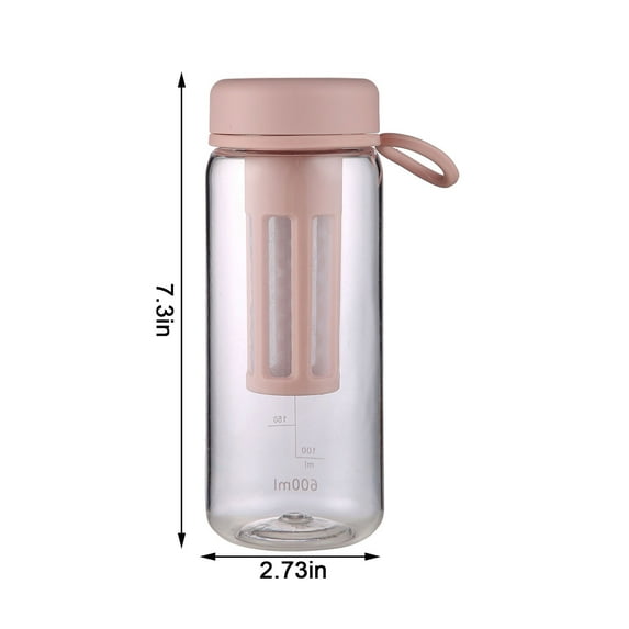Cold Brew Coffee Maker Fruit Infuser Water Bottle Portable Tea Brewer with Double Layer Filter Leak Proof Design for Gym Hiking Travel 600ml BPA-Free Plastic Container with Carry Handle