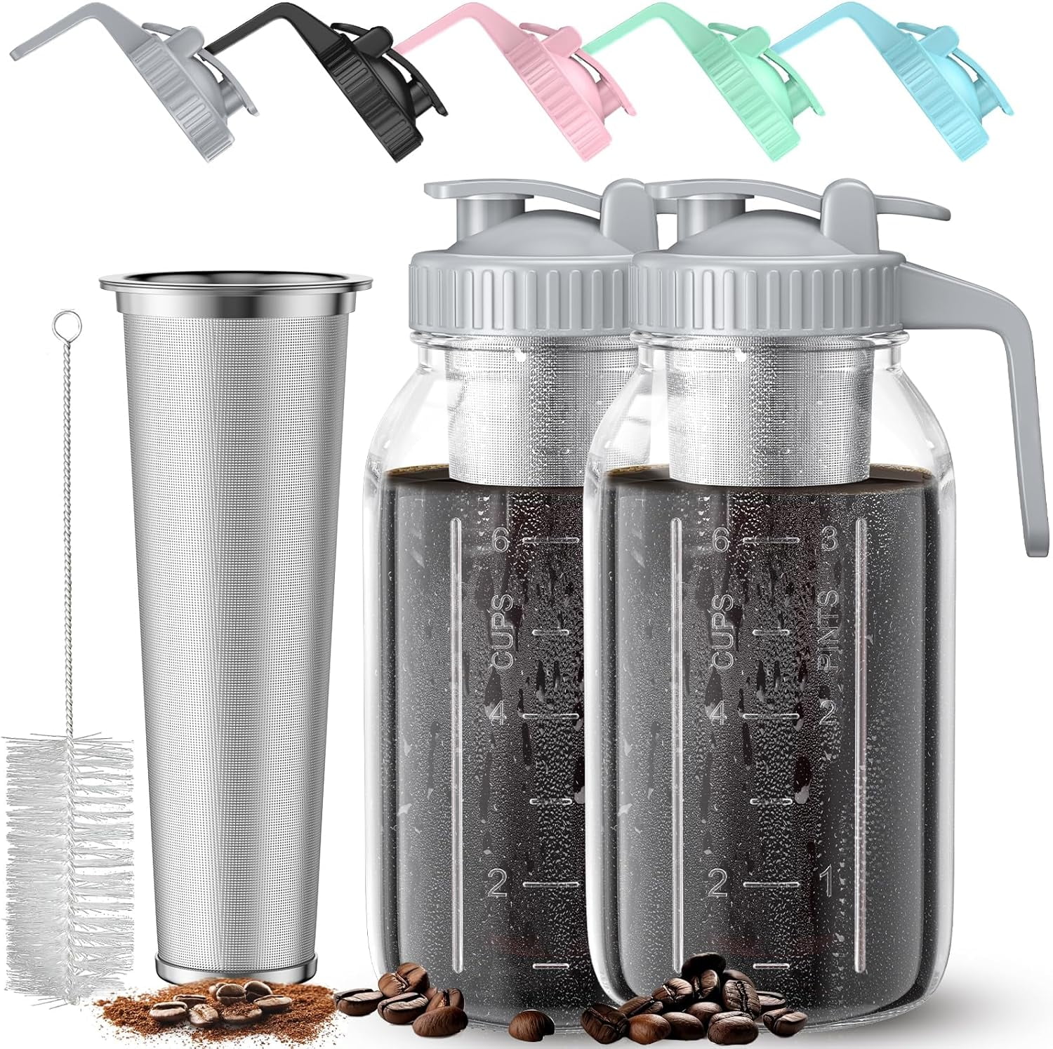 View of Cold Brew Coffee Maker Jar - 2 Pack 64 oz(2 Quart / 1.9 Liter)Glass ...
