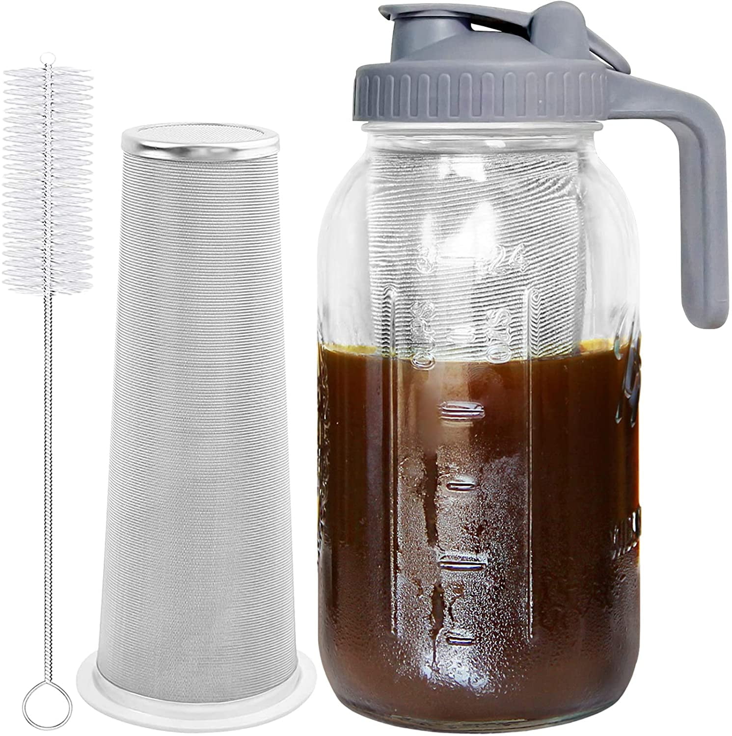 Mason Jar Cold Brew Coffee Maker 64 Oz (2 Quart) Wide Mouth Iced