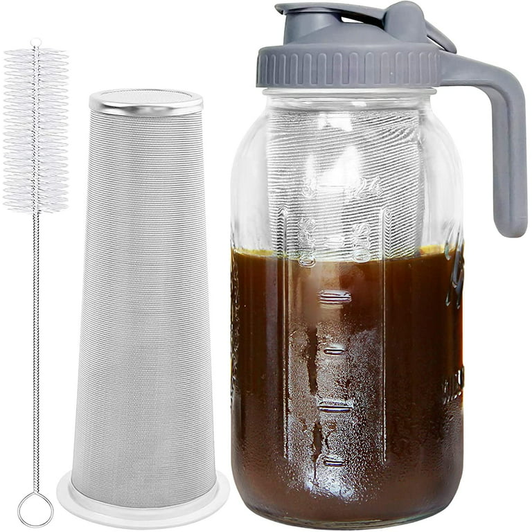 https://i5.walmartimages.com/seo/Cold-Brew-Coffee-Maker-Jar-64oz-Thick-Glass-Multipurpose-Mason-Pitcher-Spout-Lid-Handle-Stainless-Steel-Filter-Iced-Coffee-Lemonade-Ice-Tea-Homemade_d537ba3d-8a2e-4432-a3f2-4ec3a5cf7fc9.7dc58b9c24aecf120c2f023f7c4fb02c.jpeg?odnHeight=768&odnWidth=768&odnBg=FFFFFF
