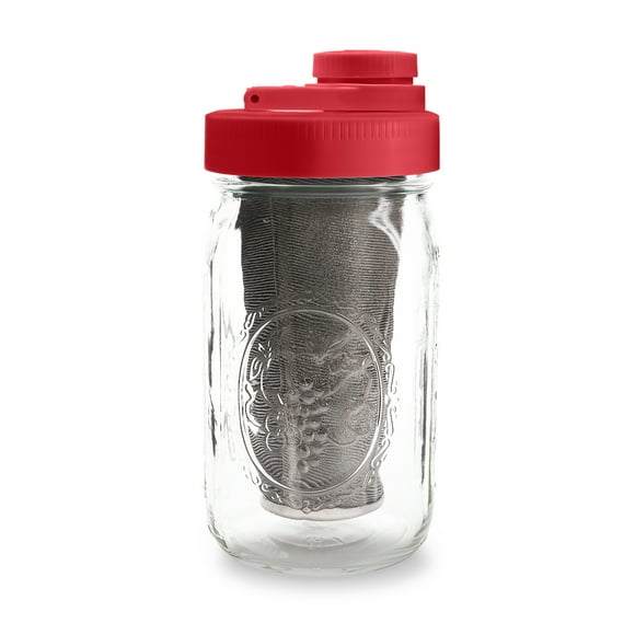 Cold Brew Coffee Maker Kit: Wide Mouth Mason Jar with Screw Top Lid, Stainless Steel Filter for Delicious Brewed Coffee, Infused Tea, Alcohol - 1 Quart 32 oz Old Glory Red