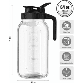 64oz Glass Pitcher with Lid, 2 Quart Mason Jar Pitchers, Ultra-thick Glass, Leak Proof, Wide Mouth Breast Milk Glass Jug, Cold Brew Coffee, Fridge Container for Water, Juice, Sun Tea - Black