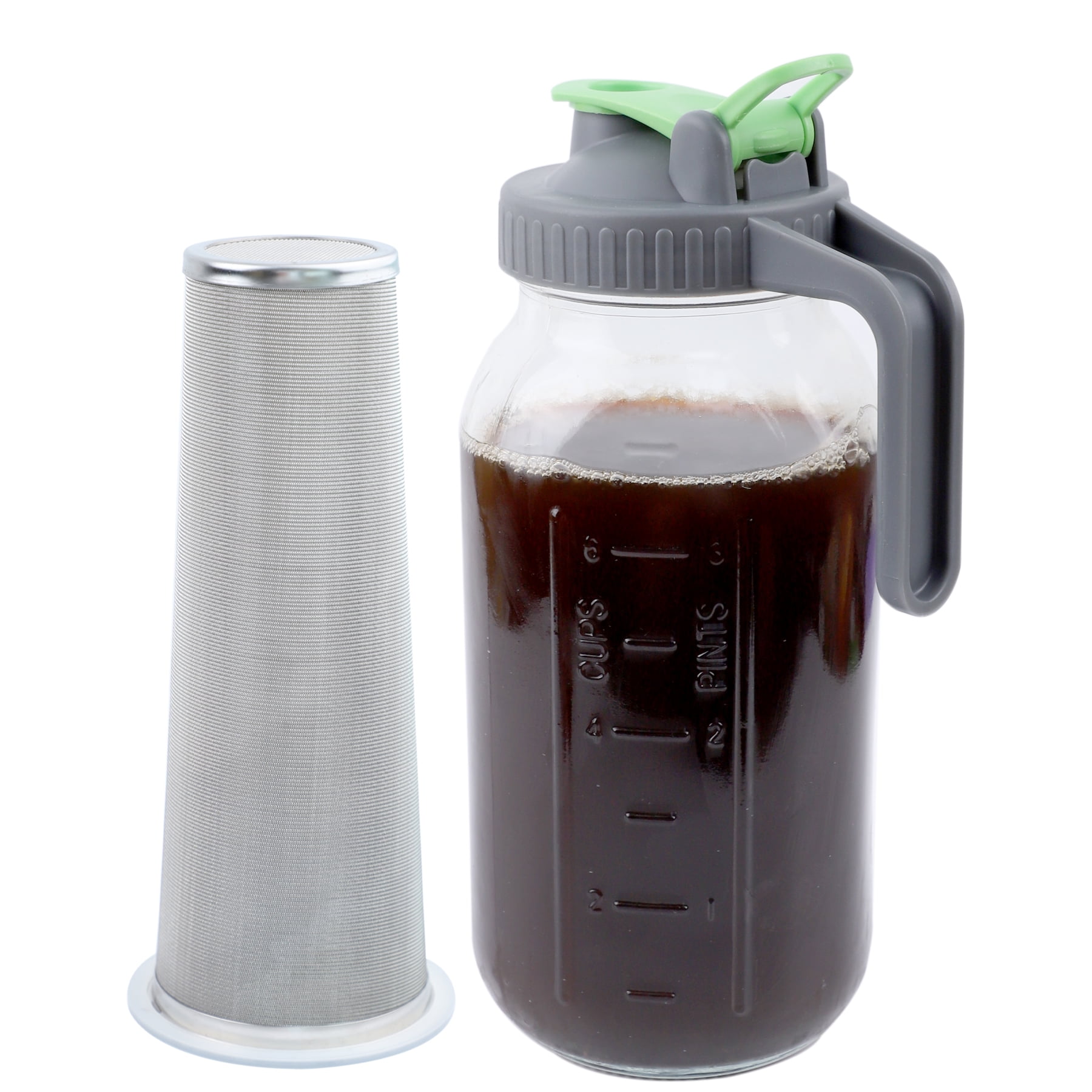 2 Quart Mason Jar Cold Brew Coffee Maker, 64oz Glass Pitcher with