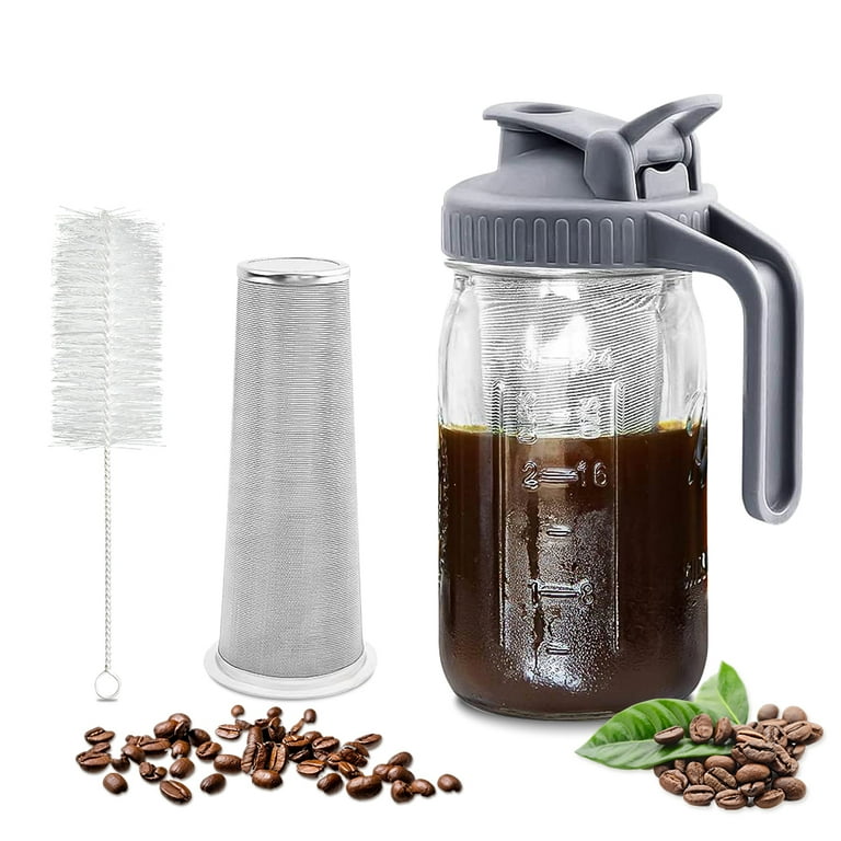 32 oz Air Tight Cold Brew Coffee Maker Fruit Juice Pitcher with Pour Spout Mason Jar Design Handle Thick Glass Walmart