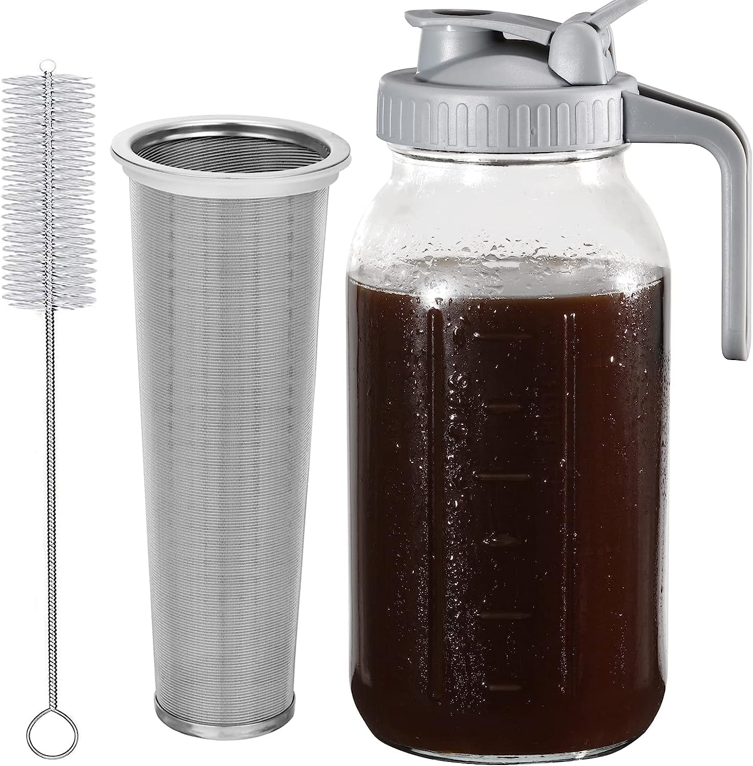 Cold Brew Coffee Maker Pitcher, 64 Oz Heavy Duty Wide Mouth Glass Mason