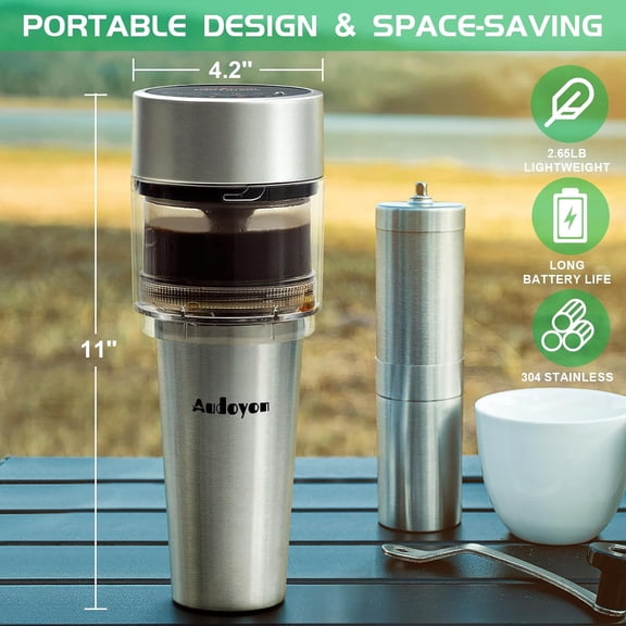 Cold Brew Coffee Maker, Rapid Brewer Portable Iced Tea Pitcher 16oz Cup with Ultra-Fine Stainless Coffee Filter, Automatic Cleaning Tea Infuser for Camping, Travel, Office & RV