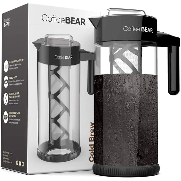 Cold Brew Coffee Maker and Iced Tea Brewer, Large 1.3L (44oz) Borosilicate Glass Pitcher with Reusable Mesh Filter, Easy to Clean, Dishwasher Safe