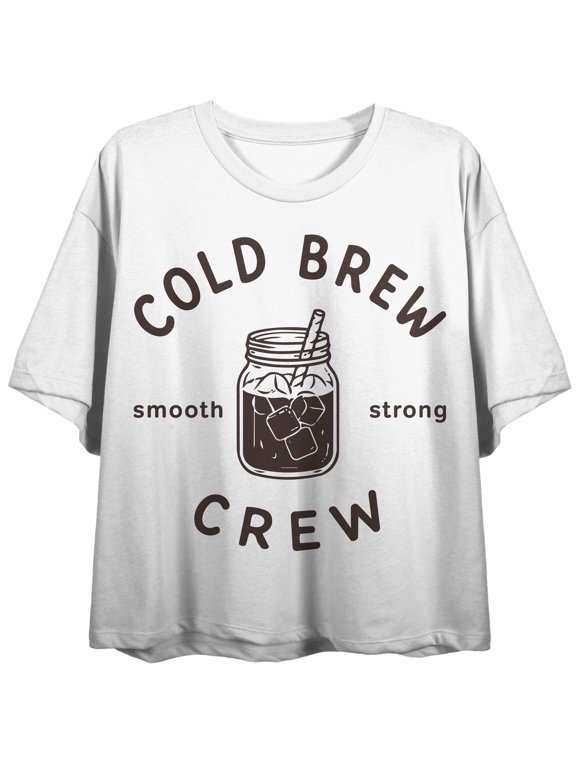 Cold Brew Crew Mason Jar Print Short Sleeve Tee for Women-Small