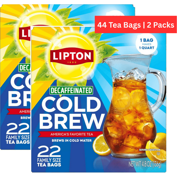 Lipton Cold Brew Decaffeinated Pitcher Size Tea Bags, 22ct tea bags - 2 Boxes