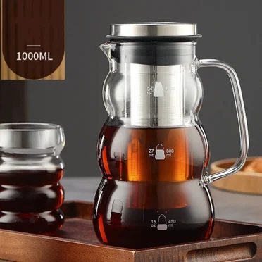 Cold Brew Iced Coffee Maker Airtight Tea Infuser 1000ml 2L Glass Carafe with Removable Stainless Steel Filter Iced Tea Maker-Option 1000ML A