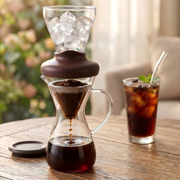 Cold Brew Iced Coffee Maker and Hot Coffee Blower 14 oz w/ Stainless Steel Fine-Mesh Filter for Refreshing Cold and Hot Brews
