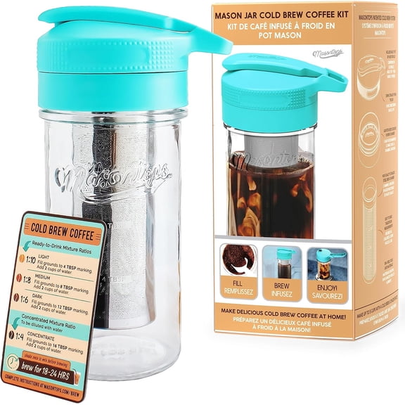 Cold Brew Makers Kit - Deluxe Iced Coffee Maker with Glass Pitcher & Stainless Steel Mesh Filter Easy Pour Fridge Brewer System