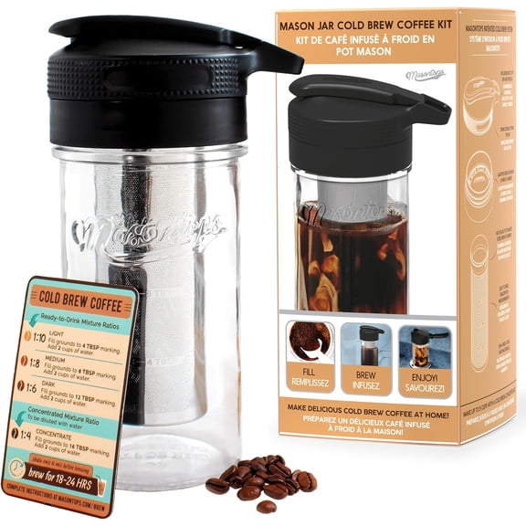 Cold Brew Makers Kit - Deluxe Iced Coffee Maker with Glass Pitcher & Stainless Steel Mesh Filter - Easy Pour Fridge Cold Brewer System