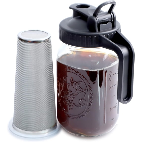 Cold Brew Mason Jar Coffee Maker 32 OZ Wide Mouth Cold Brew Pitcher With Coffee Filter F Coffee, Iced Tea, Sun Tea, Lemonade