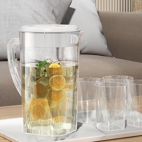 Cold Brew Pitcher, Large Capacity Beverage Jug, Transparent Plastic Drink Dispenser For Iced Tea Coffee And Juice, Home Kitchen Office Use With Push Lid And Sturdy Handle