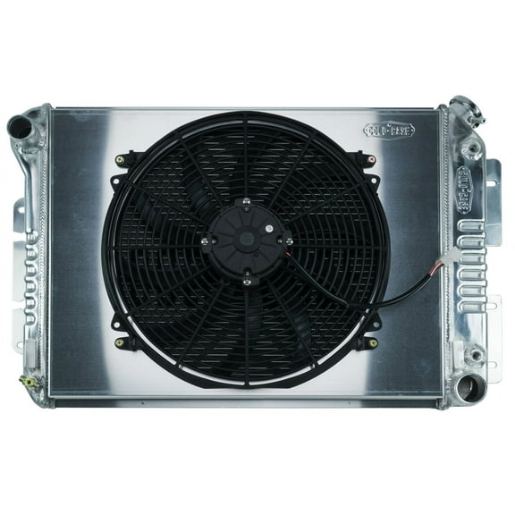 Cold Case Radiators CCRCHC11AK 27.5 x 18.5 x 3 in. Driver Side Inlet Passenger Side Outlet Radiator & Fan for 1967-1968 F-Body Automatic GM Big Block Chevy - Polished