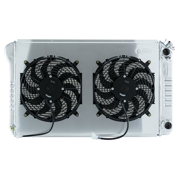 Cold Case Radiators CCRGMA546AK 34.21 x 18.82 x 3 in. LS-Series Passenger Side Inlet Passenger Side Outlet Radiator & Fan for 1968-1977 A-Body GM - Polished