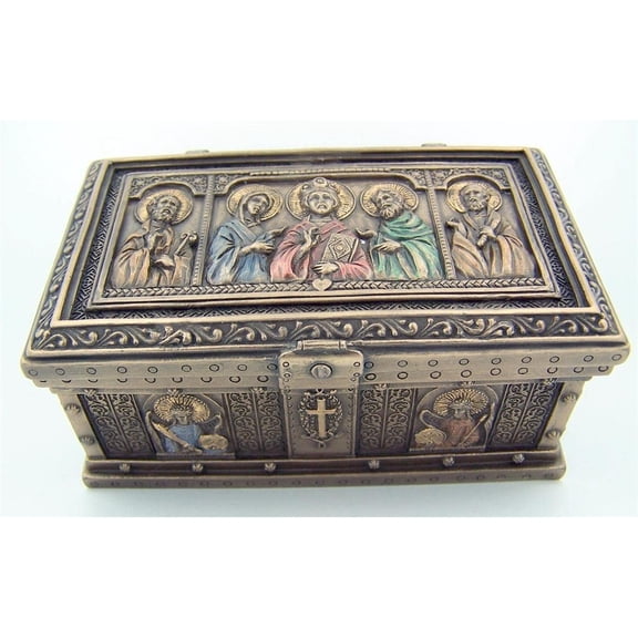 Cold Cast Bronze Jesus Christ Saint Peter Saint Paul Icon Trinket Box 4 7/8 In