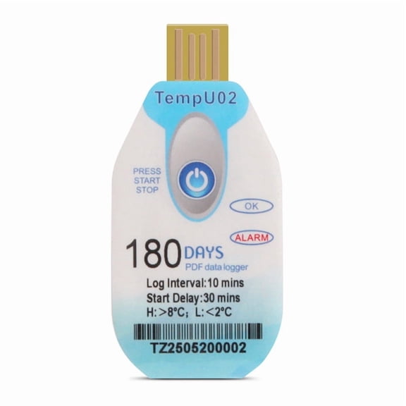 Cold Chain USB Temperature Data Logger, 180 Days, PDF Reports, -30C to 60C, 42,000 Reads, 10-Minute Intervals, Food and Seafood Transport